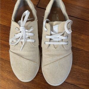 TOMS Natural Canvas Lace-Up Sneakers with White Laces